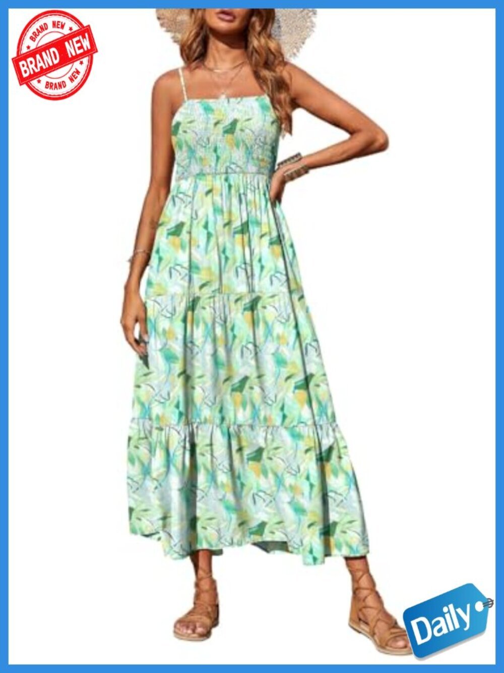 Sleeveless Spaghetti Strap Smocked Tiered A-Line Boho Maxi Dress